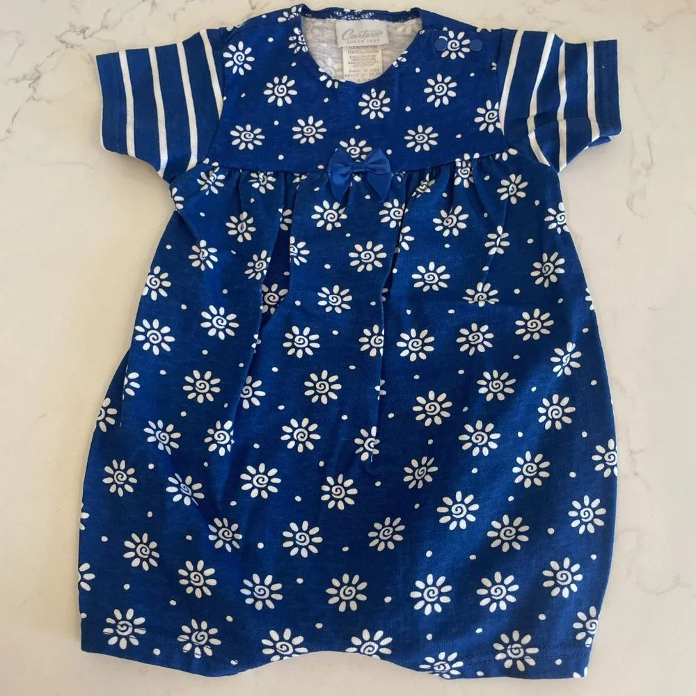 Carters 100% Cotton Floral Romper Onesie Bodysuit Blue White Size 0-3 Months